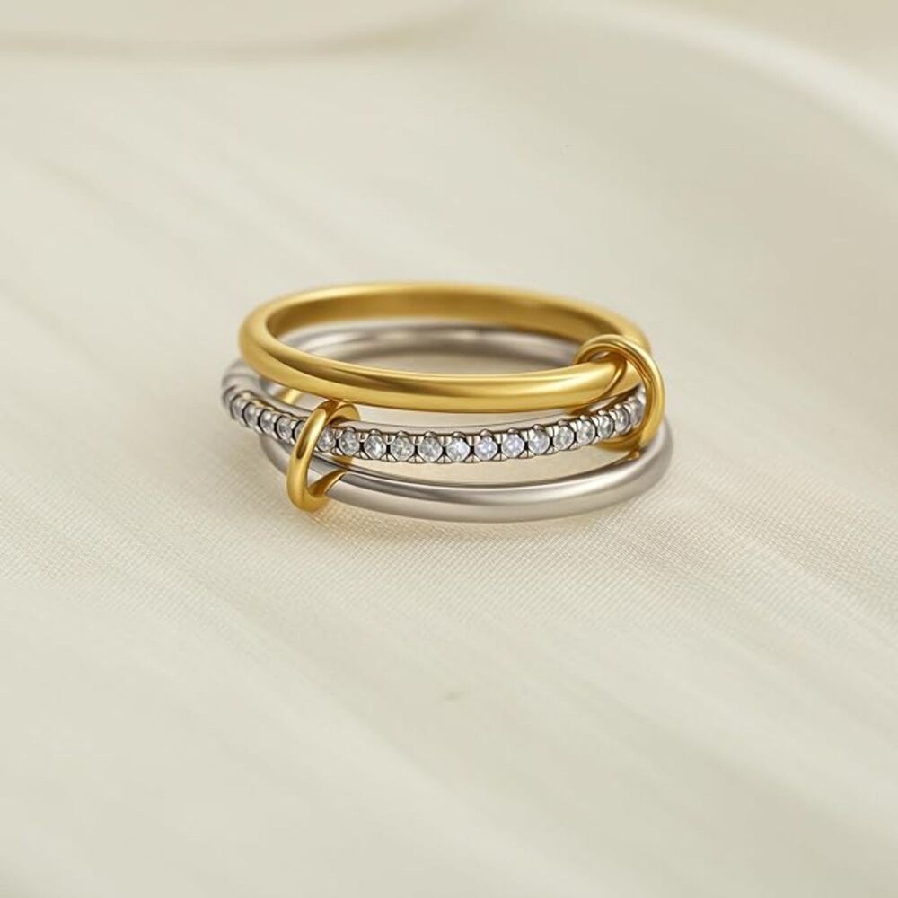 Stackable CZ Connected Rings for Women Gold Silver Multicolor Ring Set Sz 10